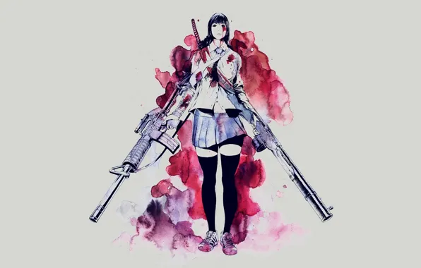 Girl, weapons, background, blood