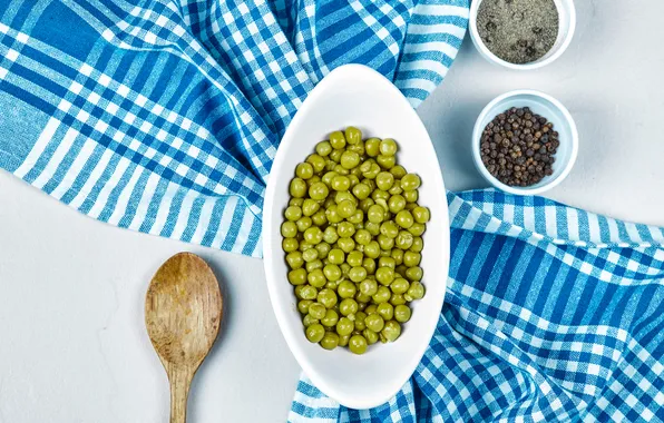 Table, peas, green peas, green peas, young green peas