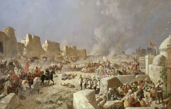 Picture soldiers, painting, Empire, The entry of Russian troops in Samarkand, June 8, 1868, Karazin