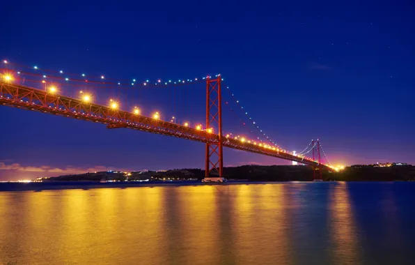 Picture night, lights, Portugal, the Tagus river, bridge 25 Abril