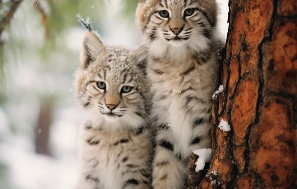 Winter, look, snow, nature, pose, lynx, lynx, faces