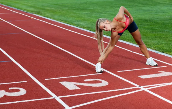 Picture blonde, female, Athletics, running, elongation, jogging, physical activity outdoor