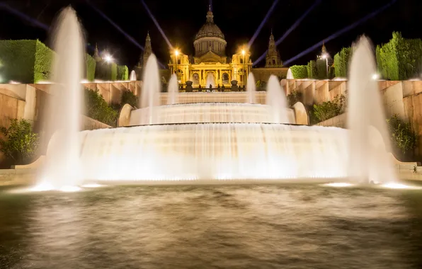 Picture night, lights, fountain, Museum, Spain, cascade, Palace, Barcelona