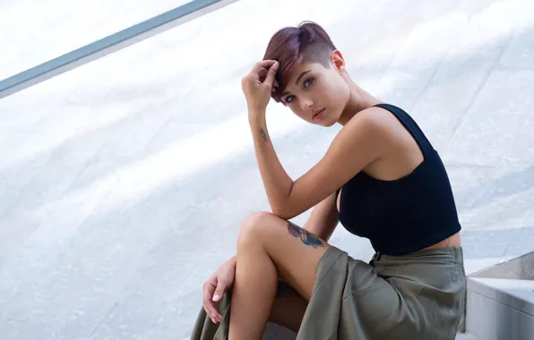 Picture look, hair, skirt, brunette, tattoo, dark, black, cutie, eyes, short hair, tatoo, brunette, top, skirt, …
