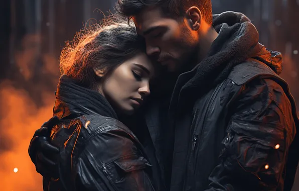 Girl, Love, Guy, Two, Digital art, Hug, AI art, The Art of Artificial Intelligence