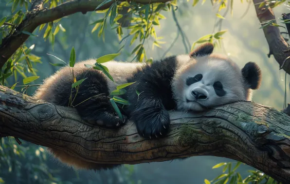Tree, sleep, bear, bear, Panda, sleeping, bear, AI art
