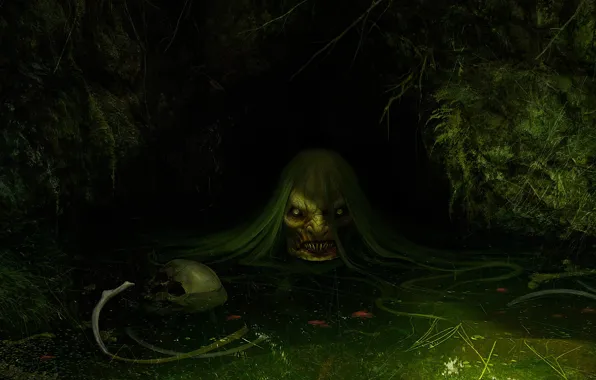 Swamp, art, fright, fantasy, Daniel Jiménez Villalba, Jenny Greenteeth