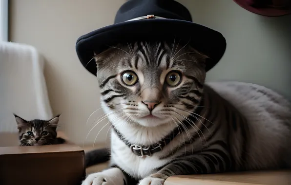Cat, cat, look, pose, kitty, hat, face, AI art