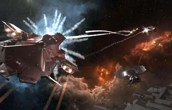 Nebula, station, Space, space, battle, spaceship, eve online, battle