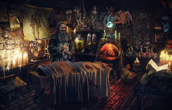 The corpse, Laboratory, the alchemist, doctor