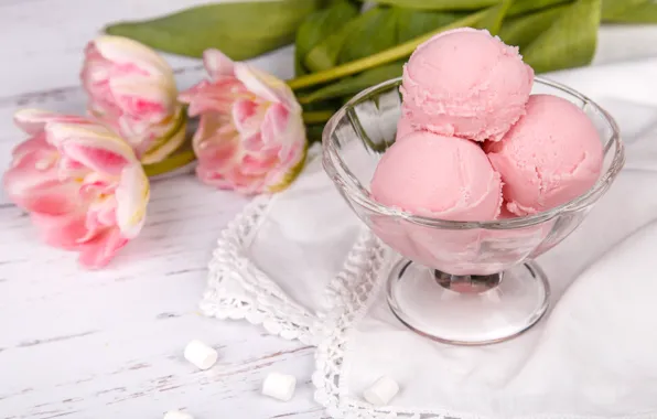 Picture balls, ice cream, tulips