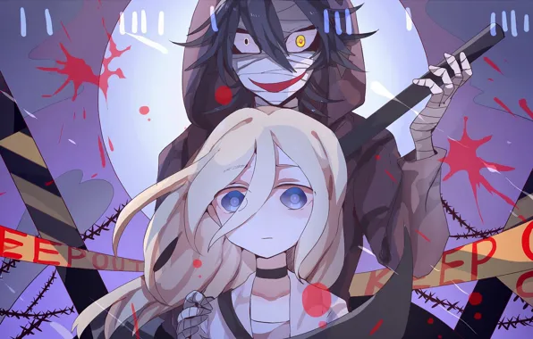 Girl, smile, tape, art, guy, Angel bloodshed, Satsuriku no Tenshi