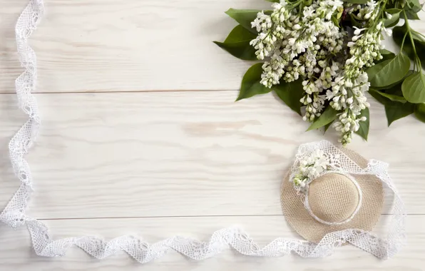 Flowers, hat, white, white, lace, wood, flowers, spring