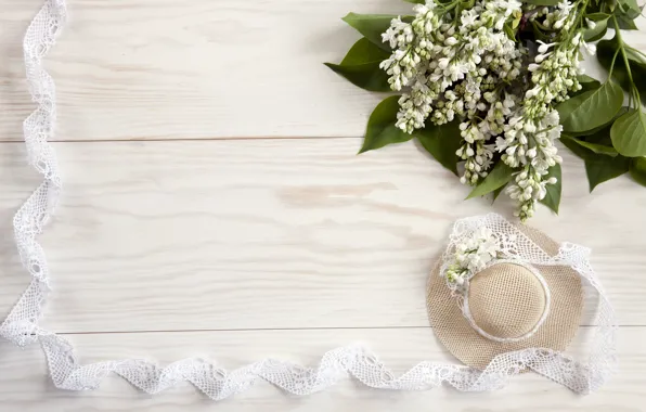 Picture flowers, hat, white, white, lace, wood, flowers, spring