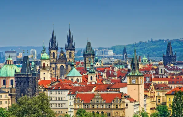 The sky, tower, home, Prague, Czech Republic, panorama