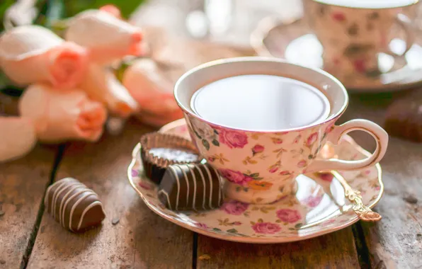 Picture flowers, tea, candy