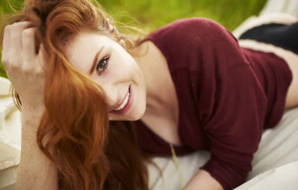 Girl, smile, red, redhead, smiling