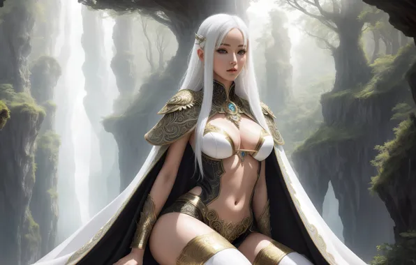Girl, fantasy, nature, art, blond, digital art, fantasy art, fantasy girl