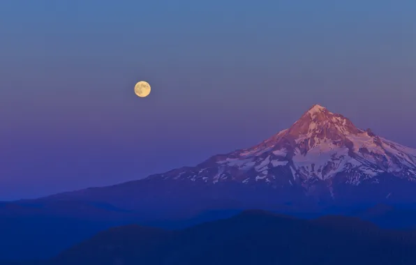 The sky, mountains, nature, rocks, the moon, Oregon, USA, USA