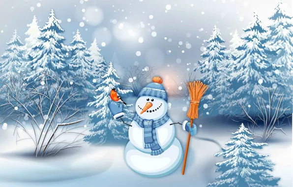Picture winter, forest, snow, holiday, hat, figure, graphics, new year