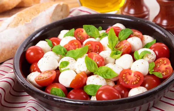 Tomatoes, salad, Basil, mozzarella