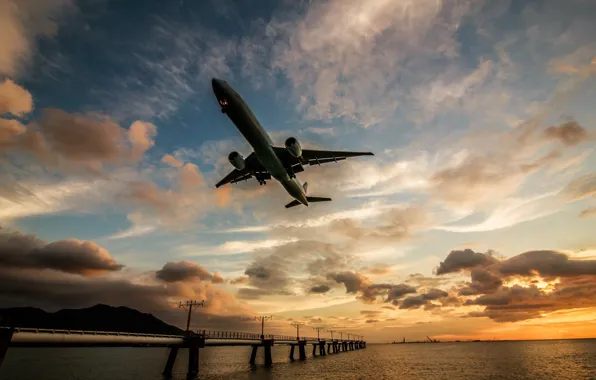 Picture sunset, river, the plane