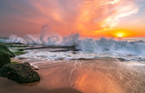 Picture sand, sea, beach, the sky, the sun, clouds, squirt, stones