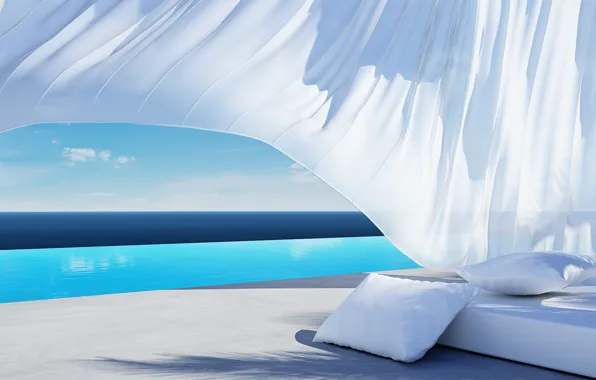 Water, bed, shadow, pillow, fabric