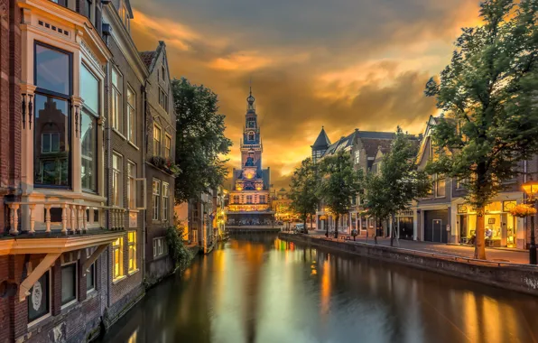 Tower, home, channel, Netherlands, Alkmaar
