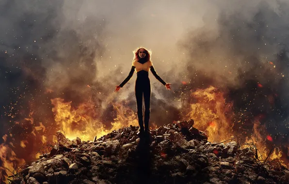 Picture Dark, Action, Olivia Munn, Fire, Flame, X-Men, Storm, Smoke