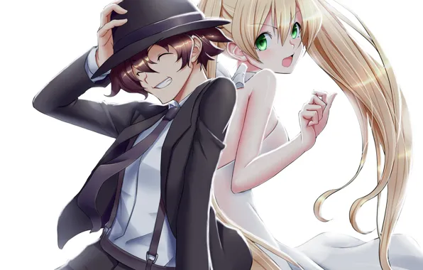 Girl, hat, art, white background, guy, two, Leo, Tink Of The Sensen