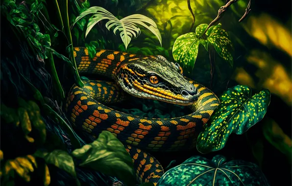 Look, leaves, thickets, snake, plants, jungle, snakes, Python