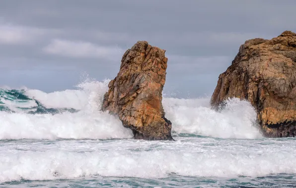 Sea, wave, the sky, squirt, storm, stones, rocks