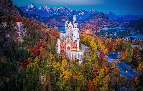 Autumn, forest, mountains, castle, Germany, Bayern, Germany, Bavaria