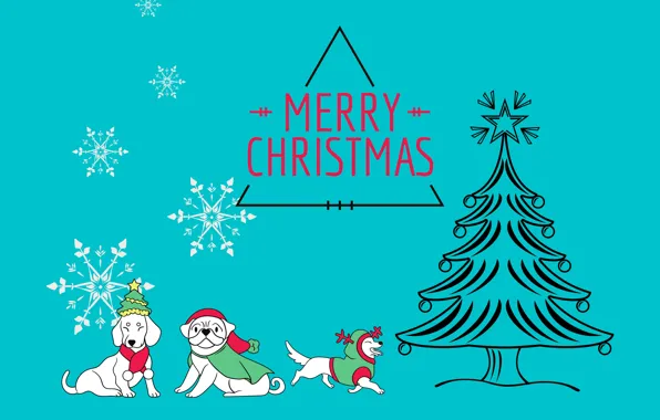 Dogs, balls, snowflakes, holiday, the inscription, figure, graphics, star