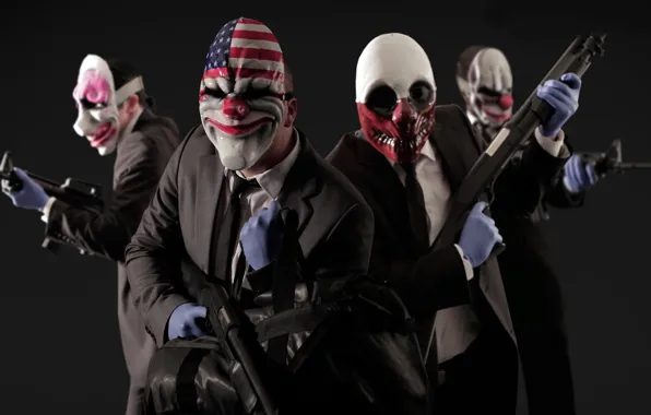 Picture game, weapons, mask, games, clowns, the robbers, payday 2