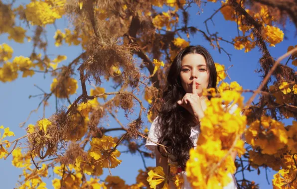 Girl, trees, background