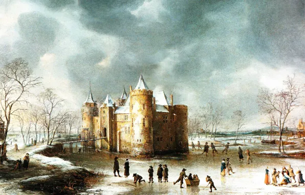 Picture landscape, picture, Ian Abraham Bearstate, Maiden Castle In Winter, Jan Abrahamsz van Beerstraten