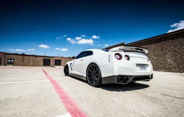 Picture white, the sky, clouds, nissan, white, Nissan, gt-r, back