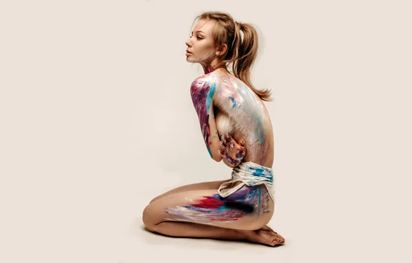 Girl, pose, background, paint, model, body, makeup, Mike