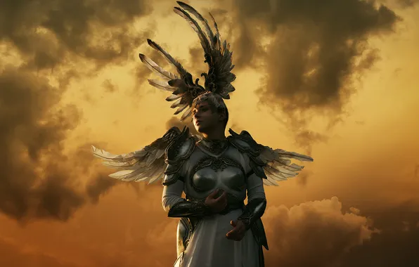 Chest, the sky, look, girl, clouds, light, sunset, clouds