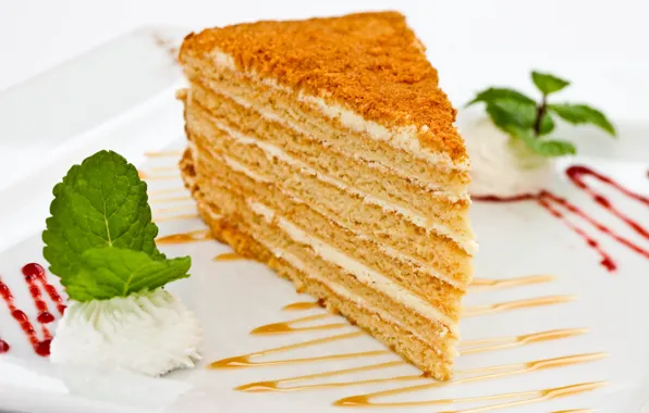 Picture cake, mint, caramel, honey