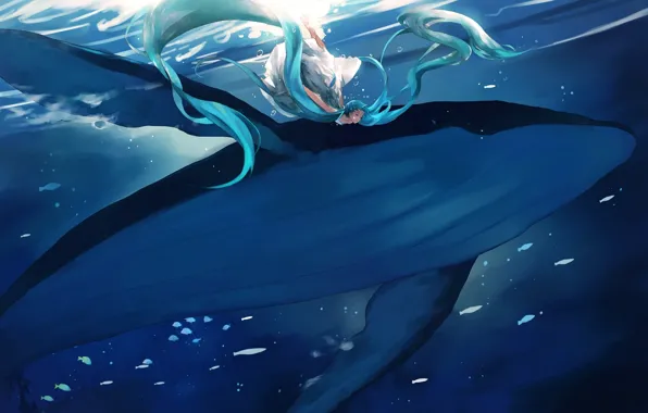 Wallpaper girl, anime, art, kit, vocaloid, hatsune miku, under water, yong  kit lam for mobile and desktop, section арт, resolution 1920x1229 - download