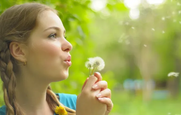 Girl, dandelion, Wallpaper