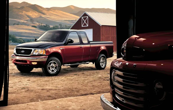 Picture retro, shadow, the barn, ford, Ford, view, f-150, old and new