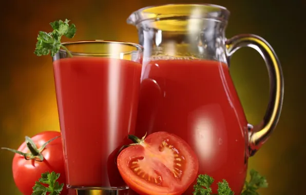 Picture glass, pitcher, tomato, tomato juice