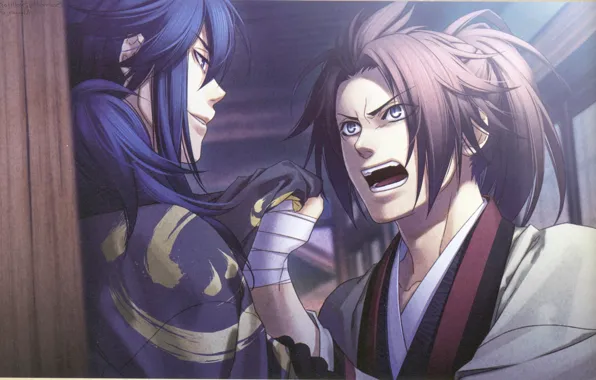 Fight, hakuouki shinsengumi kitano, two guys, fight, the legend of the demon Sakura, by yone …