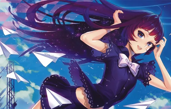 Picture girl, flight, red hair, breeze, airplane