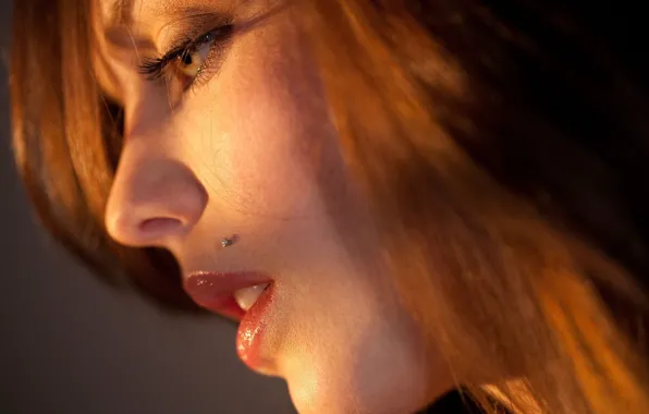 Face, piercing, grey eyes, bokeh, Kiera Winters
