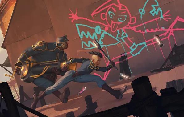 Wall, graffiti, run, Jinx, Legends of Runeterra